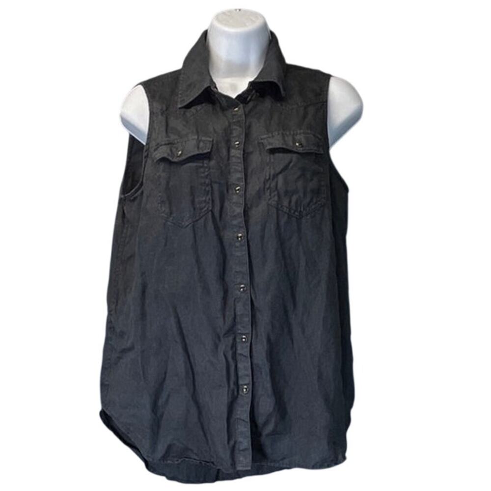 Sundance Womens S Black Snap Button 100% Linen Tank Top Hiking/Granola girl